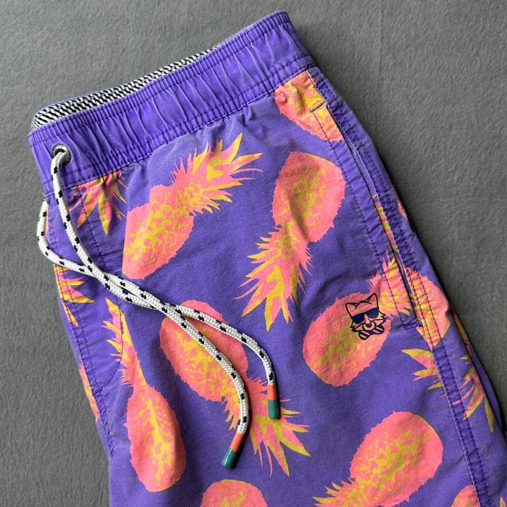 Party Pants Swim Trunks Mens Medium Purple Pink‎ Pineapple Print PR201184